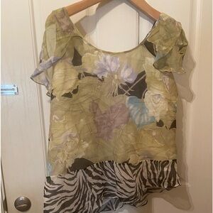 Soft Surroundings Lightweight feminine top with florals and zebra stripes.
